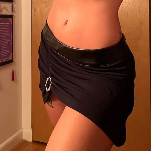 I.AM.GIA Black Mini Skirt with Silver Buckle and Leather Waist Band